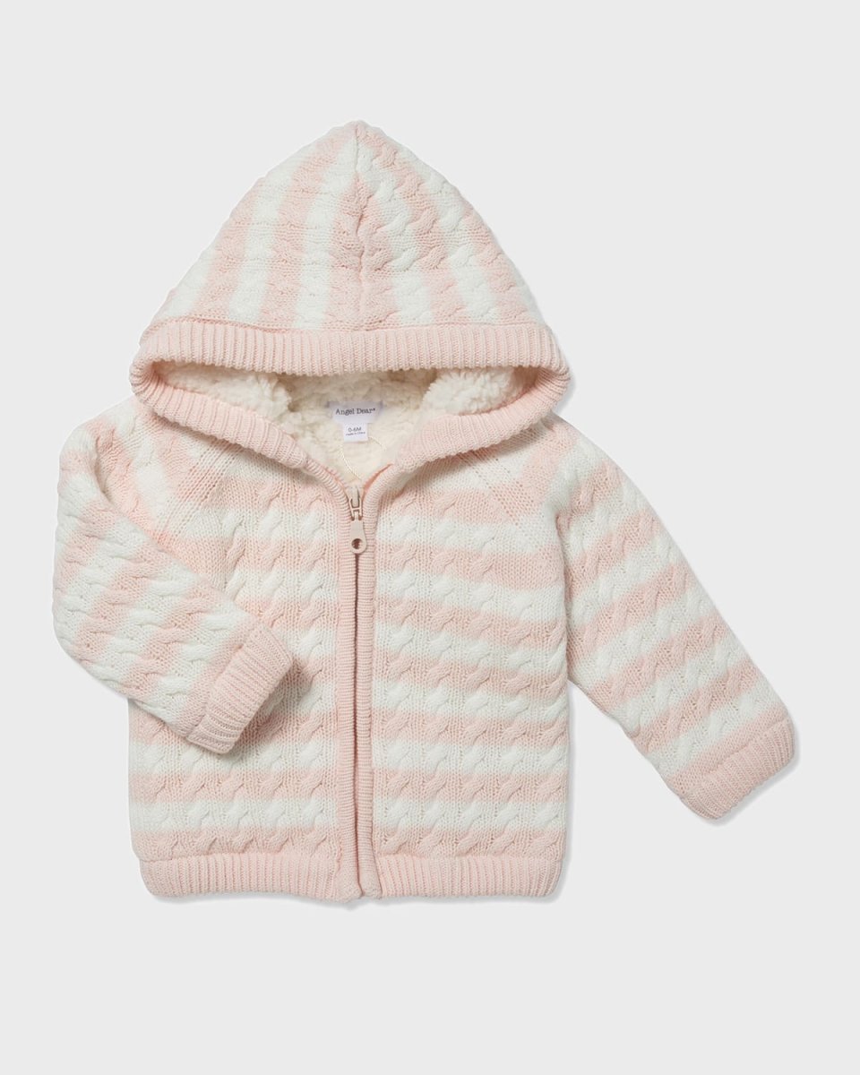 Striped Knit Sherpa Lined Hooded Jacket, Size 0